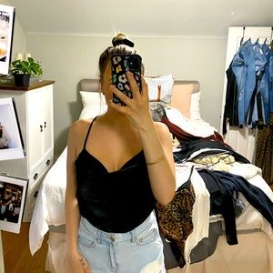 Black cowl neck bodysuit